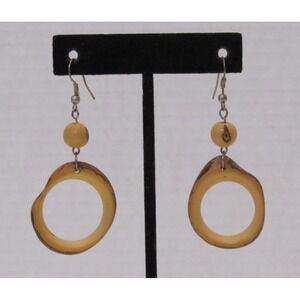 Wood Like Round Dangle Drop Circle Earrings Boho Chic Minimalist Earthy Fairy